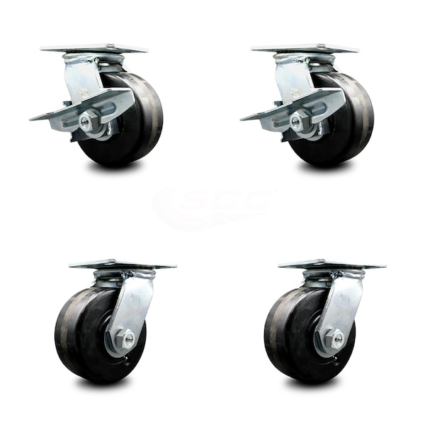 6 Inch Phenolic Wheel Heavy Duty Top Plate Swivel Caster Set with 2 Brakes SCC